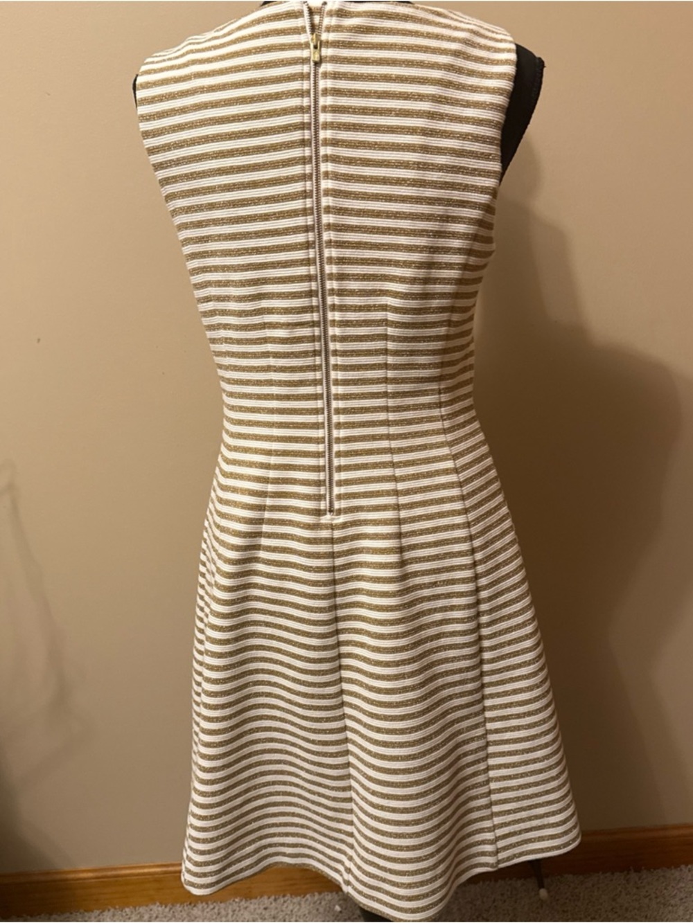 Lilly Pulitzer Gold and white Striped V-Notch Fit & Flare Midi Dress - Picture 4 of 6